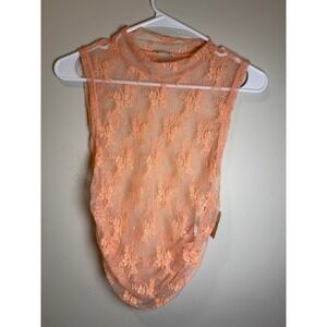 Intimately Free People Sheer Lace Mock Neck Spring Melon S NWT